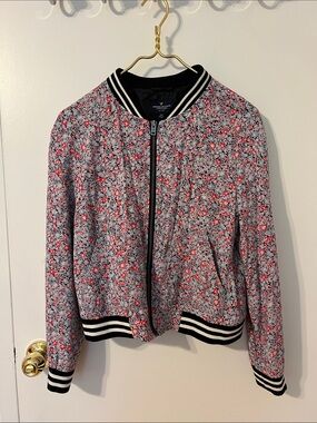 American Eagle Outfitters Floral Bomber Jacket - Pink, Black, White
